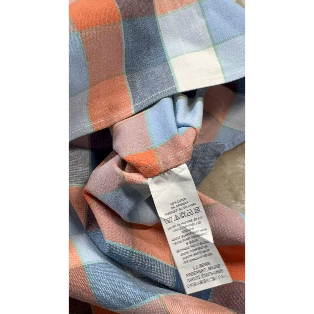 LL Bean Mens XL Traditional Fit Plaid Short Sleeve Button Down Shirt Orange Blue - Picture 4 of 13